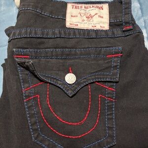 True Religion Black Denim with Red and Blue Accents